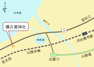 出雲市内での彌久賀神社の地図